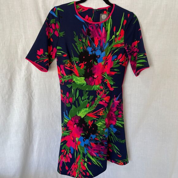 Vince Camuto Floral Dress Navy Bright A line Size 6 - Picture 1 of 7